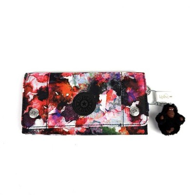 Kipling RUBI Snap Wallet Polyester Brush Strokes Colorful Brand New With Monkey