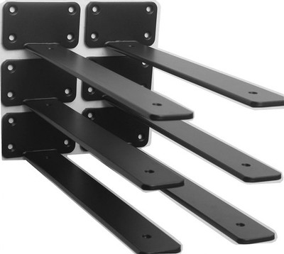 6 Pack  10 inch Black Hidden L Shelf Bracket 1/5 Inch Thicked Iron Floating S...