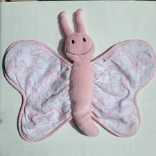 CachCach Pink Happy Butterfly Baby Plush Satin Lovey Security Blanket