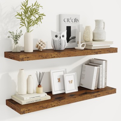 36 Inch Floating Shelves, 9.3 Inch Deep Rustic Wall Shelves - Extra Deeper Wa...