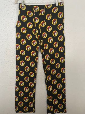 BUC-EE'S BEAVER Women's M Pajama Pants Black Yellow Logo 100% Cotton Drawstring
