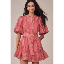 NWT Size M - Farm Rio Floral Button-Front Belted Mini Dress (NWT US$ 230)