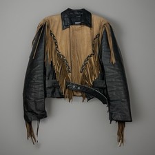 Vintage Wilsons Leather Fringe Jacket Western Black Brown Thinsulate M