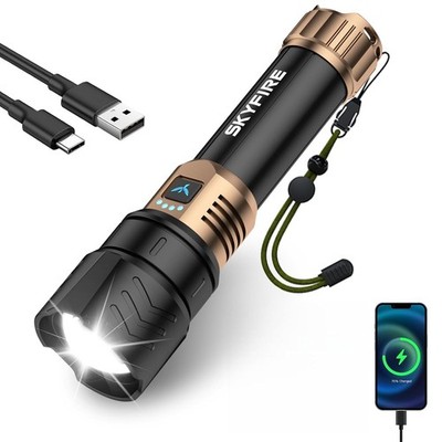 SKYFIRE Rechargeable Flashlights High Lumens,10000 Super Bright Flashlight Zooma