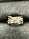 Vintage Sterling Silver Cubic Zirconia Crossover Ring 5 Grams Size 4.75 E6