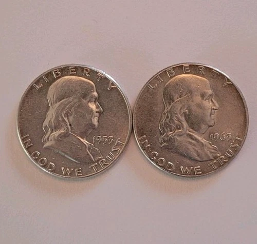 Lot Of 2 Franklin Liberty Bell Half Dollars 90% Silver $1.00 Face value