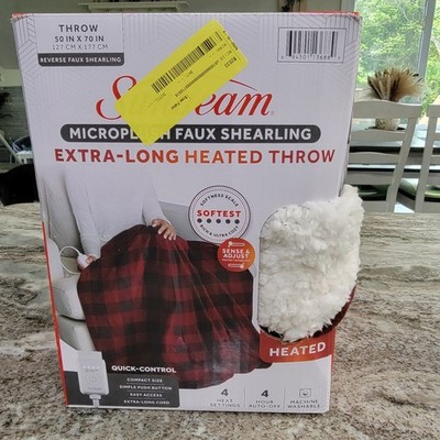 Sunbeam Heated Throw Blanket 50x70 Red Black Plaid Sherpa Electric Heated New OB