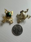 Vintage Gold Tone Enamel Rhinestone Frog Brooches — photo 6