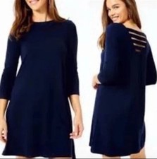 LILLY PULITZER OPHELIA MIDNIGHT NAVY XXS 3/4 SLEEVE SWING DRESS MSRP 168 NWT