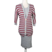 Vintage 80s Seneca grey and red striped knit sweater midi dress S