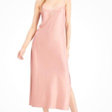 Soma Sensual Lace Trim Slip Dress Nightgown Sz L Ash-Rose