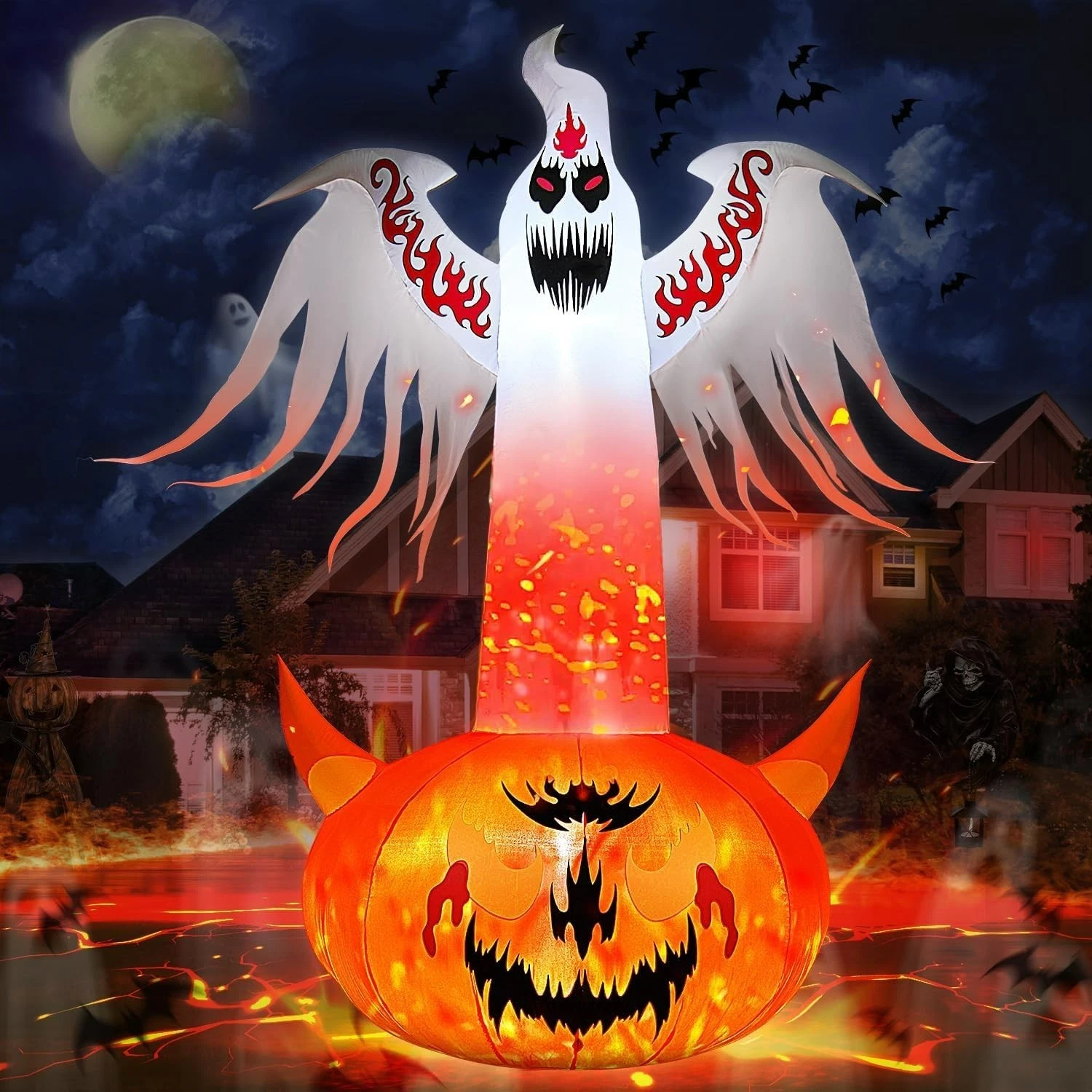 6FT Halloween Inflatable Pumpkin Ghost Garden Outdoor Blow Up Yard Decoration