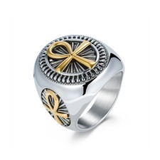 Punk Stainless Steel Ankh Cross Ring Ancient Egyptian Amulet Ring for Men