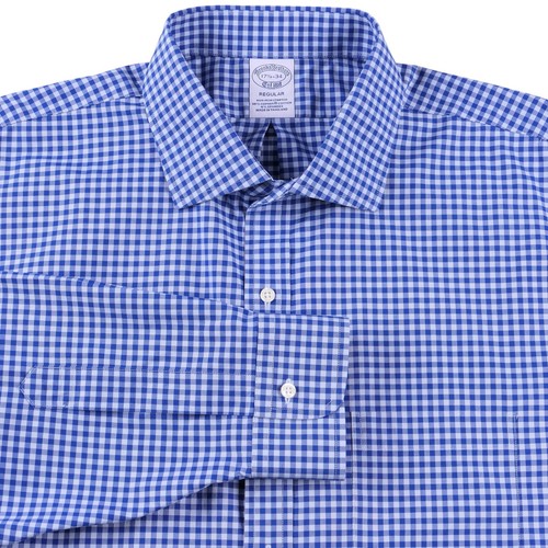 Brooks Brothers blau Gingham Karo bügelfrei Supima Baumwolle Hemd 17,5 34