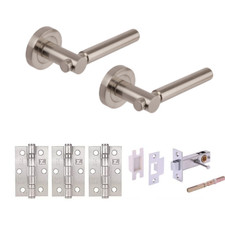 Dale ASTRAL PRIVACY Door Handle Pack round Rose 3x Hinges 1x Latch Satin Nickel