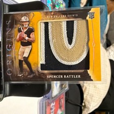 2024 Panini Origins Spencer Rattler 01/10 Yellow Jumbo Patch Rookie Card Saints. rookie card picture