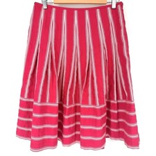 Talbots Womens Red White Striped Pleated Cotton Skirt Embroidery Preppy Twee 6