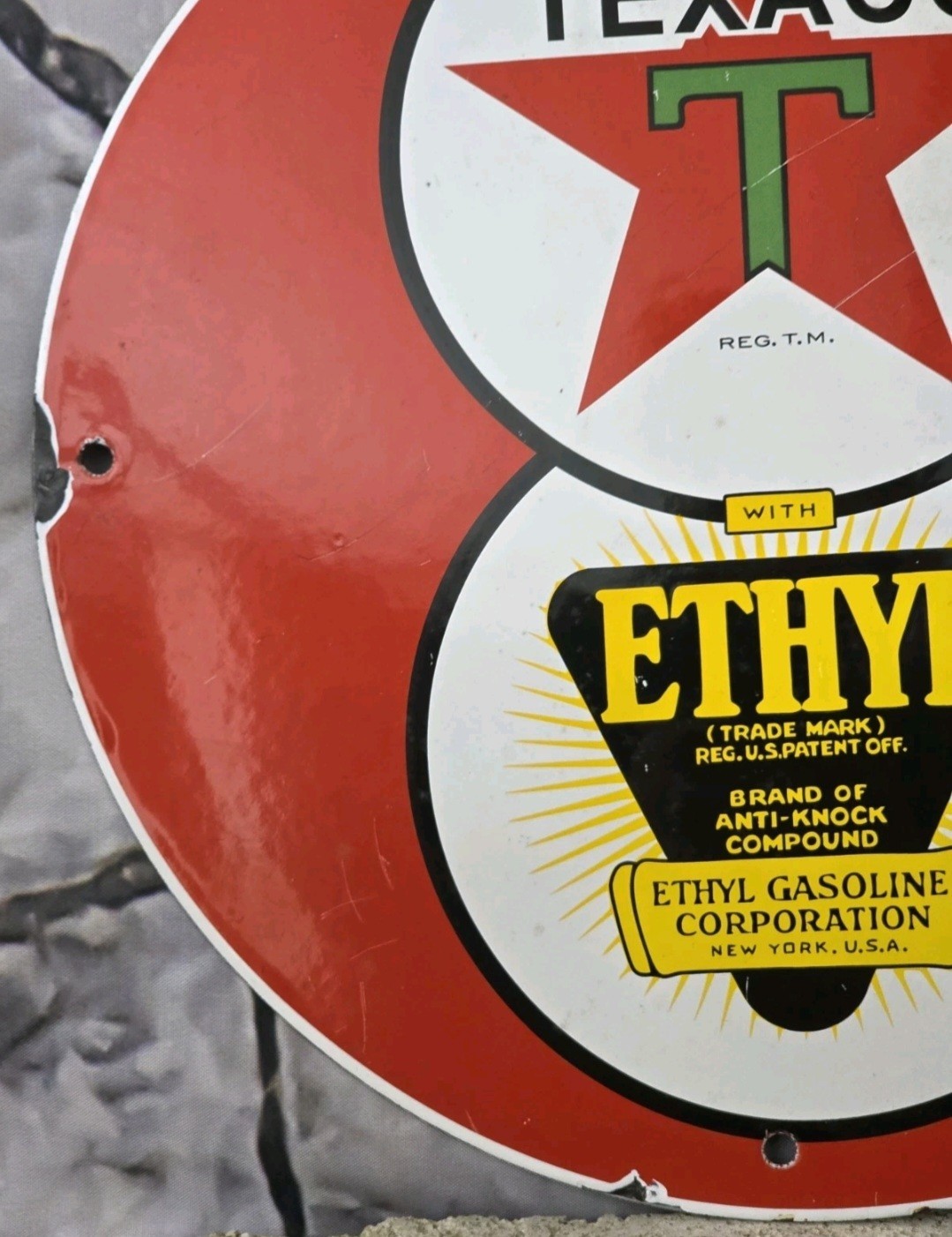 VINTAGE TEXACO WITH ETHYL GASOLINE PORCELAIN GAS STATION PUMP SIGN 12 ...