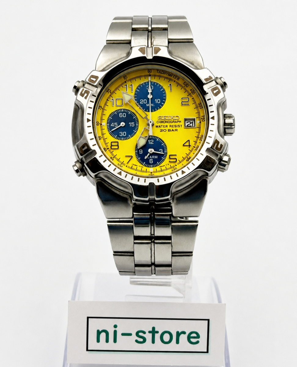 SEIKO Chronograph 7T32-6K50 Yellow Dial 200M Men Quartz Watch
