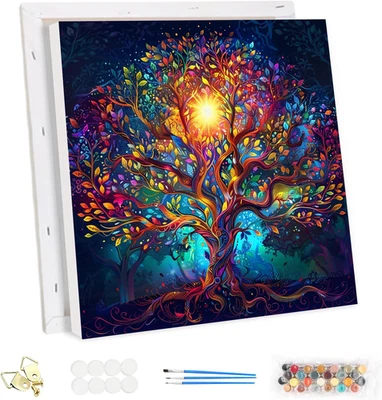MEIYUDA DIY Paint by Numbers for Adults with Frame Colorful Tree of Life, Paint by Numbe