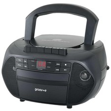 Groov-e Traditional Boombox Portable CD & Cassette Player with Radio - GVPS833BK