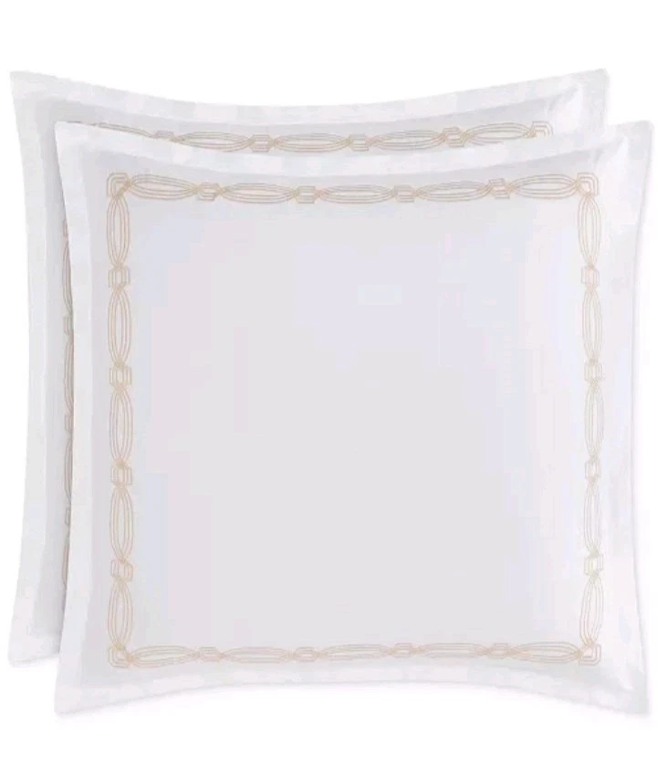 Hotel Collection "Portofino" 600TC Euro Pillow Shams, Set Of 2, Embroidered, NWT - Image 2 of 4
