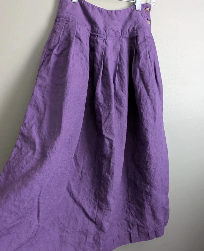 Falda midi vintage tallada con volantes para mujer línea A acampanada púrpura 25" cintura 0 XS  Foto 2 de 4