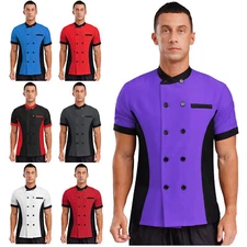 Men~Chef Jacket Short Sleeve Hotel Kitchen Work Uniform Top Restaurant Coat