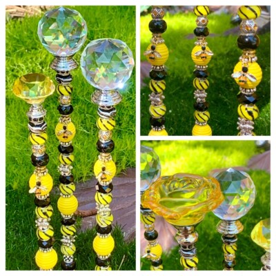 Bumble/Honey Bee Garden Decor Stake Bead Fairy Wand+BONUS Bee Magnet US HANDMADE