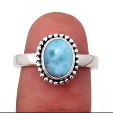 925 Sterling Silver Larimar Gemstone Handmade Statement Woman Ring SD56