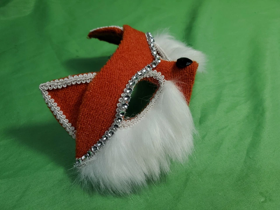 Fancy Fox Half Face Mask Hand Crafted Cosplay Halloween Bedazzled Fur 9" Wide - Image 2 of 4