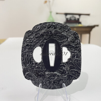 Black Iron Tsuba Steel Hand Guard For Japanese Katana DIY Sword