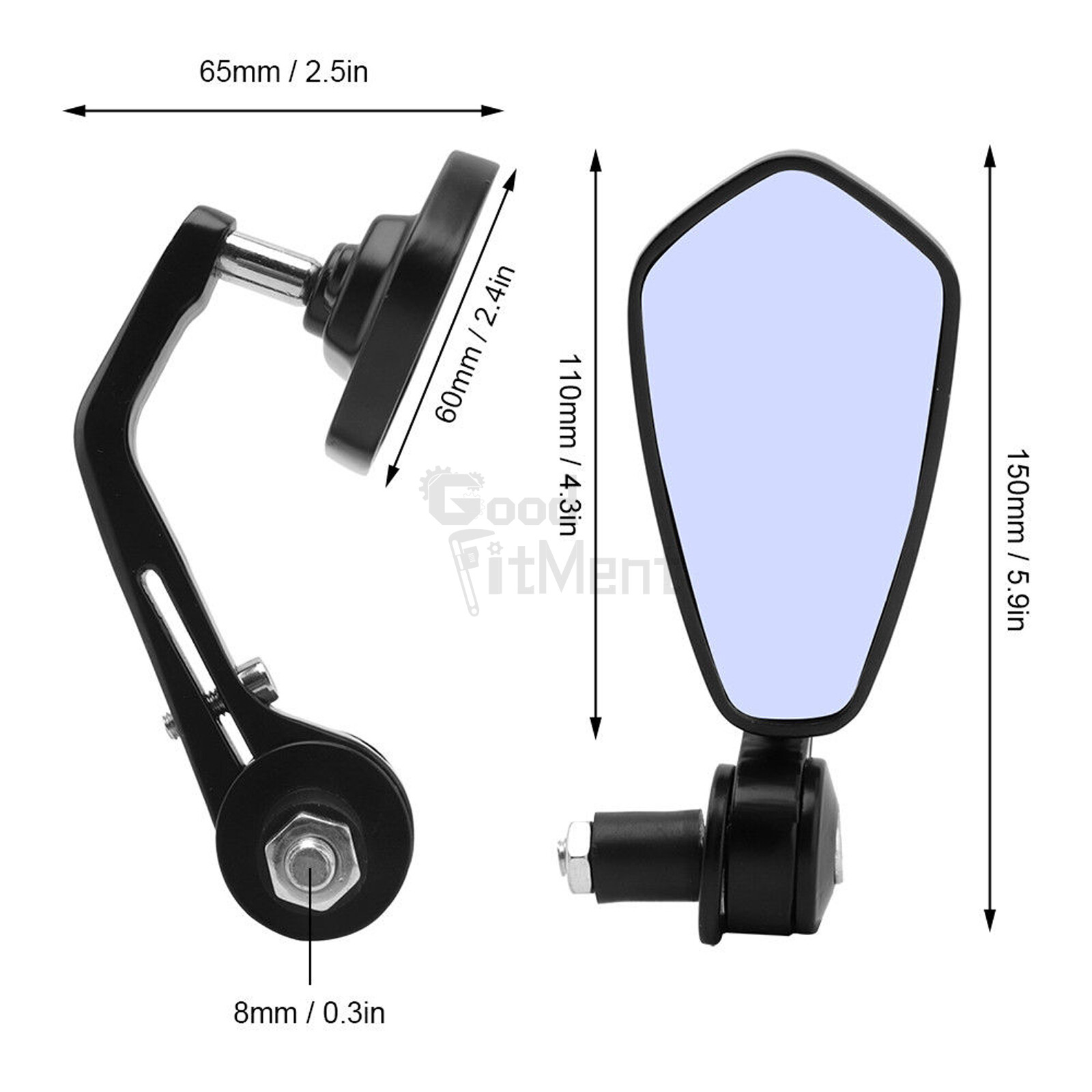 Lenkerendenspiegel Für Motorräder | Blendfrei, 360° Drehbar, Für Lenker 13-19mm Innendurchmesser | Aluminiumgehäuse, Einfach Montierbar
