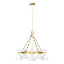 5 Bulb Chandelier LIght Matte White / Burnished Brass LED E27 60W