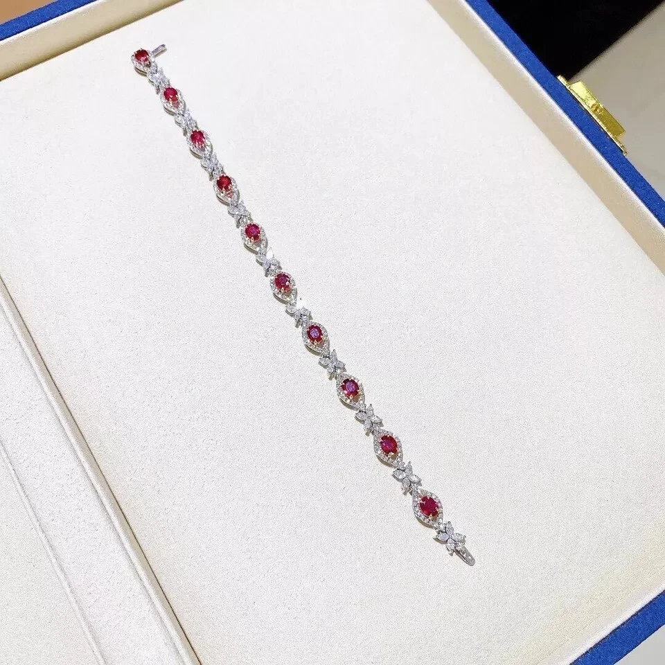 6.89 Ct Oval Cut Natural Red Ruby Diamond Link Tennis Bracelet 18K White Gold - Image 2 of 4