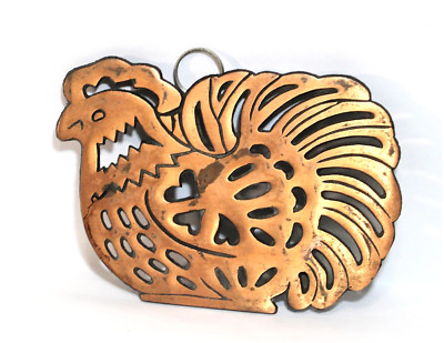 Vintage Copper Trivet Chicken Hen Metal Hot Plate