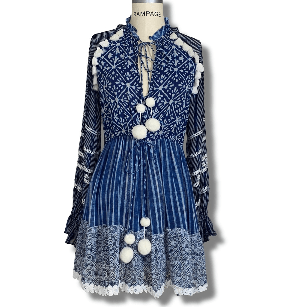 hemant and nandita blue dress Hemant Nandita Blue Printed Preet Mini Dress main image 0
