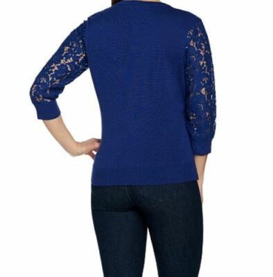 Cardigan Isaac Mizrahi Dentelle Marine - Taille M, Manches 3/4, Col Rond, Neuf Sans étiquettes
