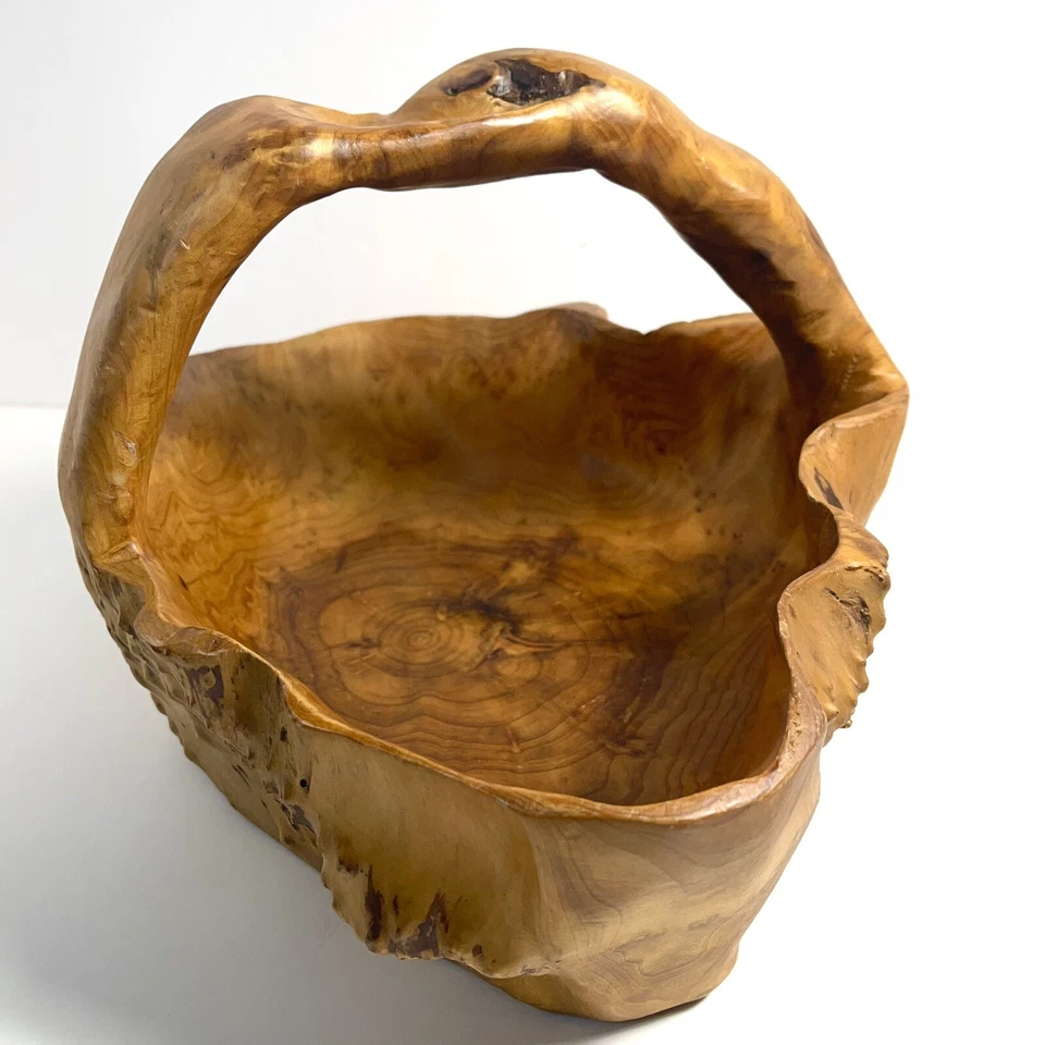 Cesta de madera tallada artista grande de colección ojo de pájaro arce burl madera árbol tocón firmado Foto 3 de 4