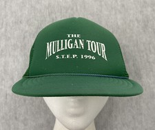 VINTAGE The Mulligan Tour Hat Adult Green Mesh Golf 1996 Logo Cap Trucker 90s
