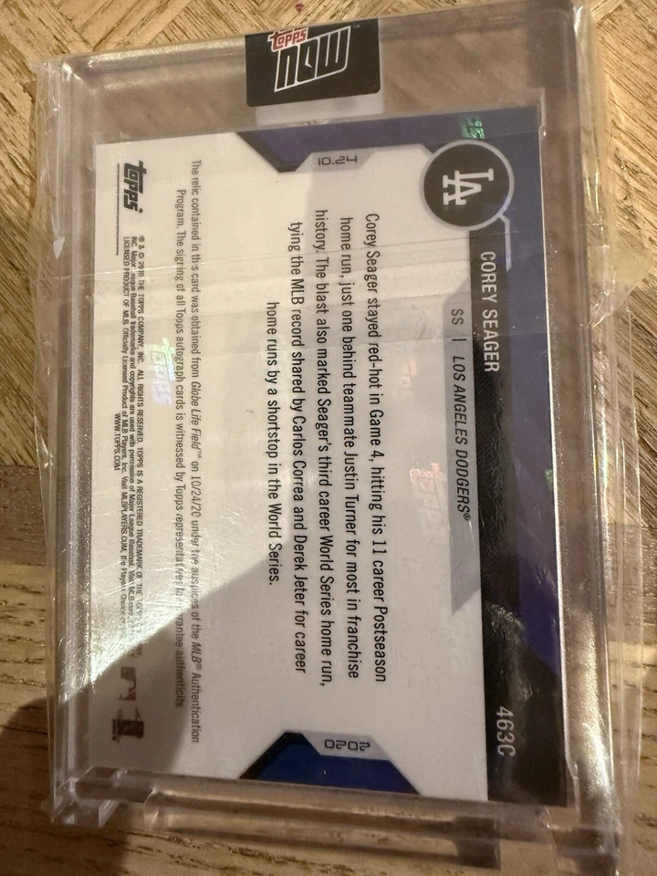 2020 Auto Game Used Base Logo Relic #5/5 Corey Seager MLB TOPPS NOW 463C WS MVP - Image 2 of 2