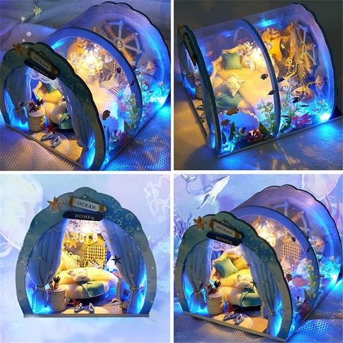 DIY Miniatur-Ozeantunnel-Puppenhaus mit Möbeln und LED-Beleuchtung DE - Bild 5 von 15