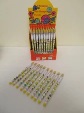 NOS Lot of 10 Vintage Bensia Non-Sharpening Pop A Point Pencils SMILE Pattern