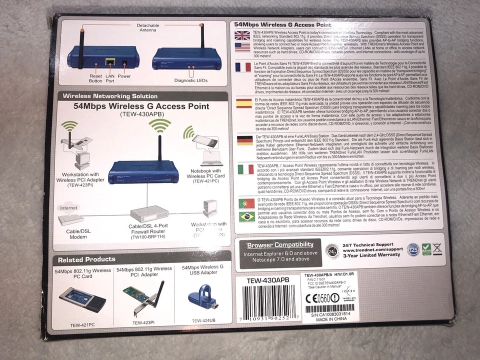 TRENDnet TEW-430APB Wireless-G 54Mbps Access Point AP ***-Not Tested-*** - Image 3 of 4