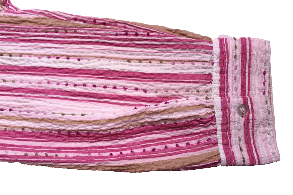 BLUSA BRECKENRIDGE Mujer Talla M Rosa Beige Blanco Rayas Manga 3/4 Arrugas Foto 4 de 4