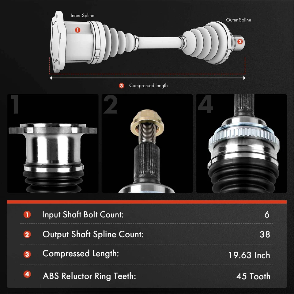 CV 轴轴组件适用于大众帕萨特 1998 - 2005 奥迪 A4 S4 右前右手 — 第 2/4 张图片