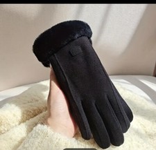 Faux Fur Black Women's Winter Gloves Plus Velvet Thick Warm Touchscreen Gloves