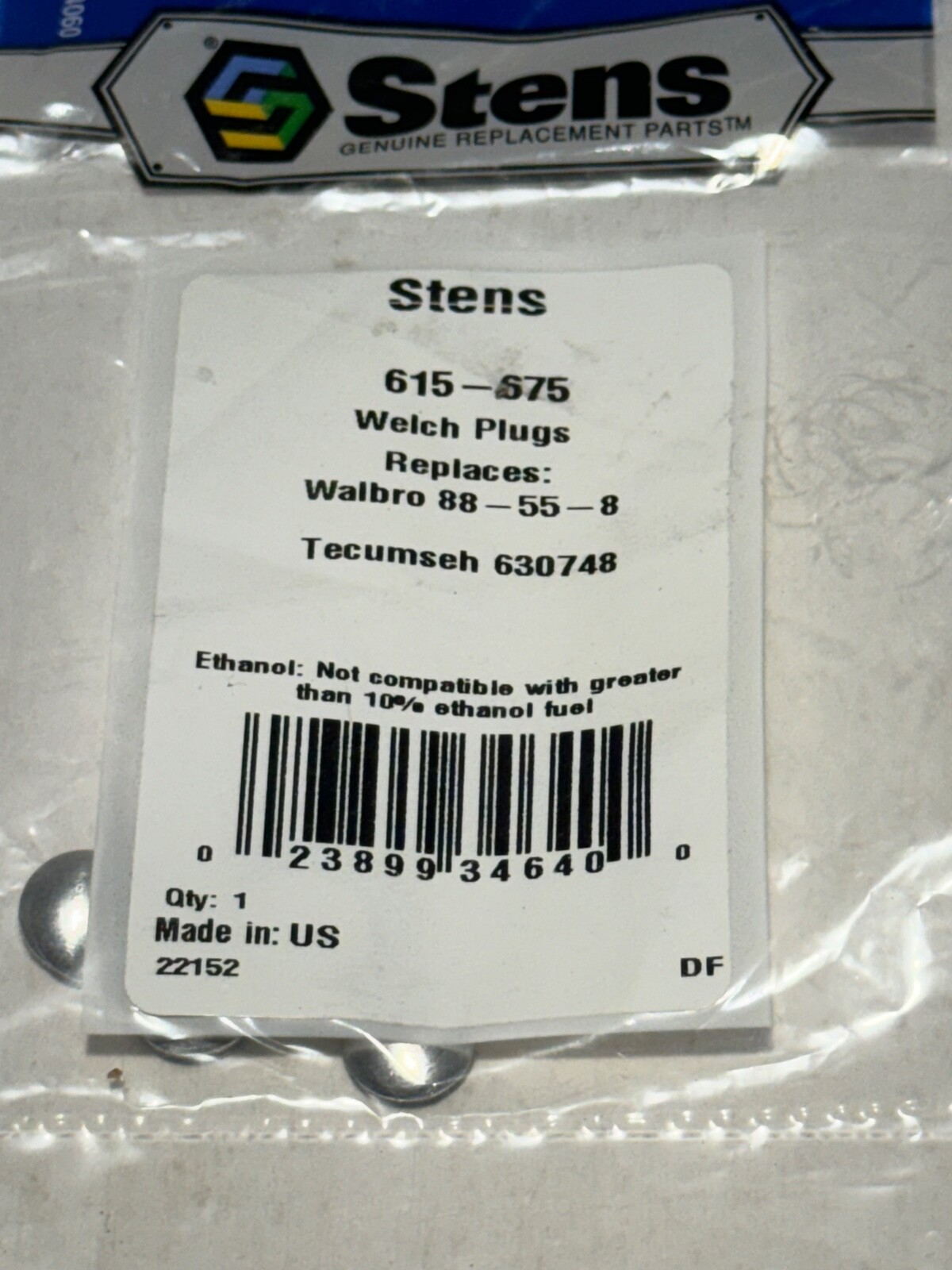 Stens Welch Plugs replaces Walbro 88558 Part 615675 STE615675