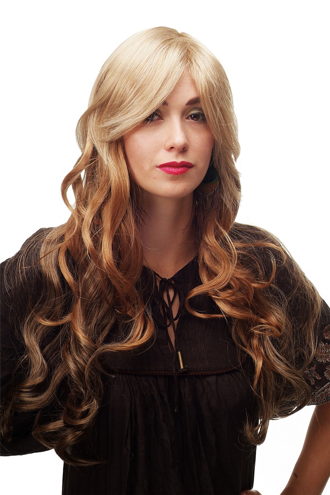 Stunning Braun Blonde Mix Wavy Long Wig for Women A6-G15