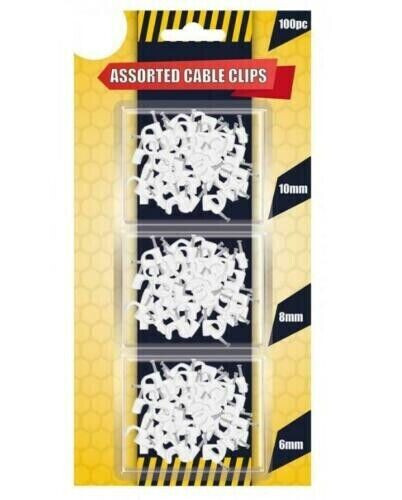 100er-Pack weiße KABELCLIPS 3 verschiedene Größen Wandhefte Drahtkabel Dewinkelklemme - Bild 1 von 3